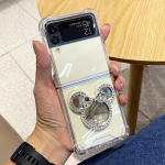 Moodne Glitter Bear Mirror telefoni&uuml;mbris Samsung Galaxy Z Flip 3 Z Flip Clear Flip silikoonist kaitse&uuml;mbrisele Galaxy Z Flip 3