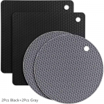 Silikoonist k&auml;rgstruktuurist toidukvaliteediga kohamatt soojusisolatsioonimatt pajaroog P&otilde;letusvastane matt K&otilde;rge temperatuuritaluvus 4Pcs/Set must