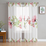 Mustvalged lilled tr&uuml;kitud kardinad kardinad l&auml;bipaistev t&uuml;ll kodukaunistus elutuba magamistuba Cortinas &scaron;ifoonist aknakardinad 1 PCS W100XH250cm