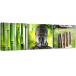 Kolmest pildist koosnev komplekt l&otilde;uendiprindiga Buddha Bamboo 90x30 roheline