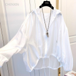 Jakid Naiste kapuutsiga suvised p&auml;ikesekindlad t&otilde;mblukuga mantlid &otilde;hukesed lahtised &uuml;ler&otilde;ivad hingavad v&auml;lisr&otilde;ivad kerged riided must XXXXL valge