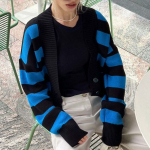 S&uuml;gisene V-kaelusega pehme triibuline kardigan kampsun Naiste mood vabaaja n&ouml;&ouml;pidega kootud kampsun &scaron;ikk avar mantel lahtised topid Riided 28215 S roheline