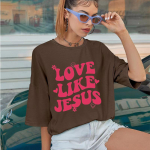 LOVE LIKE JESUS ​​V&auml;rviline &uuml;lisuur T-s&auml;rk Kristlik trendikas Suvine naljakas lahtised t-s&auml;rgid Naiste mood p&otilde;hjuslik esteetiline top S pruun