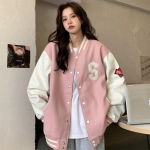 Y2k Streetwear Bomber Jope Naiste Suured Varsity Joped Kolledži vormiriietus Harajuku mood Korea roosa pesapallimantel M roosa