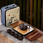 Kaasaskantav keraamiline teekomplekt &otilde;ues reisimiseks Kung Fu teekann bambusest teealusega kandekott reisitassikomplekt Puer Oolong teekann