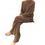 2 tk/komplekt naiste kampsunp&uuml;kste komplekt kootud veniv &uuml;mmargune kaelus lahti lai jalg elastne v&ouml;&ouml;koht paks pehme soe koduriided magamisriided naistele M