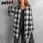 GMXIA naiste moe vabaaja s&uuml;gistalvise ruuduline printimine pikkade varrukatega POLO kaelakardiganid S must