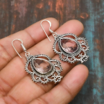 Morganiit V&auml;&auml;riskivi 925 Sterling H&otilde;be K&auml;sitsi valmistatud V&otilde;luv Ehted K&otilde;rvar&otilde;ngas Kingitus Talle 1.77 inches oranž