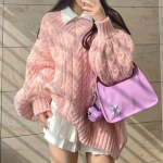 V-kaelusega naiste sviiter, vabaaja vaba ja kootud kampsun Preppy armsad topid, s&uuml;gistalv Korea moepullover S roosa