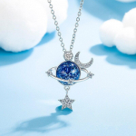 925 Sterling Silver Link kett Tsirkoon Planet Star Moon Charm Ripats Kaelakee Naistele Ehted Peokink Bijoux dz383