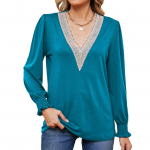 Kevadine ja s&uuml;gisene naiste pluus, &uuml;hev&auml;rviline V-kaelusega pits, mis &uuml;hendab lahtised pikkade varrukatega topid S must