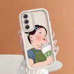 Cartoon Milk Tea Girl muster, pehme silikoonist telefoni korpus, t&auml;iskaanega kaamera p&otilde;rutuskindel kaitse kummist &uuml;mbris Samsungile Samsung A03 valge