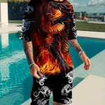 Draakoni 3D mustriga meeste 2-osalised r&otilde;ivad, mugav T-s&auml;rk ja vabaaja l&uuml;hikeste p&uuml;kste komplekt suveks, meeste riided S