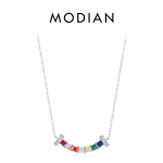 MODIAN 925 h&otilde;bedane naeratus, ruudukujuline vikerkaar, v&auml;rviline tsirkooniumoksiidist ripats kaelakee, moodne kaelakett naistele peened ehted h&otilde;be