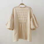 Johnature Mori Lace Top Retro lilledega varrukatega nuku s&auml;rgid Kevadised Jaapani stiilis lahtised &uuml;hev&auml;rvilised naiste pluusid One Size beež