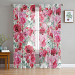 Roosa roos Romantiline Luksuslik t&uuml;llkardinad Moodne elutuba K&ouml;&ouml;k Sifoonkardin Magamistuba L&auml;bipaistev Valance kardin 135W x 183H(cm)