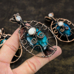 Natural Blue Labradorite, Moonstone Gemstone Copper Wire Wrap Pendant 3.35 o1l98