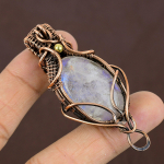 Natural Rainbow Moonstone Gemstone Copper Wire Wrap Pendant Gift 2.35 q0k10