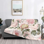 Vintage Botanical P&otilde;sepuna Pojeng Lilled Flanell Tekk Roosad Roosid Vooditekid Kontori soe voodikate 75x100cm 30x40in