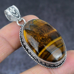 Natural Tiger Eye Gemstone Handmade 925 Sterling Silver Pendant 2.25 a8v40