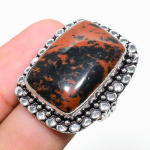 Natural Mahogany Obsidian Gemstone 925 Sterling Silver Ring Size 7.5 h9y76