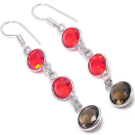 Natural Smoky Topaz, Garnet Gemstone 925 Sterling Silver Earring 2.36 v3v10