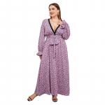 lillemustriga pikk kleit naistele s&uuml;gava v-kaelusega pikkade varrukatega k&otilde;rge v&ouml;&ouml;kohaga &otilde;huke maksikleit vabaaja moodne lips v&ouml;&ouml;kohal lahti pluss hingav pikk kleit XL