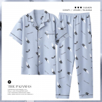 Uus meeste puuvillane suvine l&uuml;hikeste varrukatega p&uuml;ksid pidžaama &otilde;huke kodu&uuml;likond L sinine