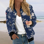 Naistele m&otilde;eldud jakid pikkade varrukatega, kerge lukuga, k&auml;rbitud moeprinteriga &uuml;ler&otilde;ivad vabaaja tepitud jakid taskutega M sinine