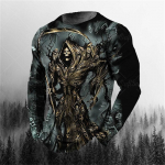 3D-printimine O-kaelusega pikad varrukad Plus Size T-s&auml;rk Meeste riided Retro meeste pikkade varrukatega T-s&auml;rk Skull Long T-s&auml;rk Meeste T&auml;nav XL