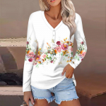 Naiste mood vabaaja pikkade varrukatega lillemustriga V-kaelusega n&ouml;&ouml;biga topp L tumelilla v&auml;rv