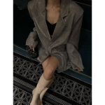 Naiste eriti suur vintage litritega &uuml;likond, keskmise pikkusega mantelbleiser 5XL hall v&auml;rv