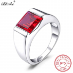 Boho Real S925 Sterling h&otilde;bedased abielus&otilde;rmused meestele naistele punane rubiin kivist ruudukujuline tsirkoon kihlas&otilde;rmus meeste peokaunid ehted 9