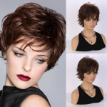 S&uuml;nteetiline l&uuml;hike parukas, 25 cm/10-tolline tumepruun lokkis juustega, moe simulatsiooniga naiste peanaha parukad