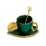 Eridisain P&otilde;hjamaade stiilis kohvitassi kaheosaline komplekt Tumeroheline kruus Keraamiline veetass Kohvitass Hommikus&ouml;&ouml;gitass Piimatass roheline