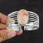 P&auml;ikesekivi Kivist K&auml;ev&otilde;ru K&auml;sit&ouml;&ouml; Bangle 925 Sterling H&otilde;bedast K&auml;ev&otilde;ru Reguleeritav Bangle Unikaalne P&auml;ikesekivi Ehe Juubelikingitus white