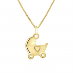 Pendentif Enfant - L&Eacute;A & ARTHUR - Poussette Coeur - Or Jaune 375 - Bijou de qualit&eacute; - Sac cadeau inclus