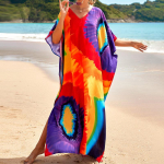 Naiste boheemlaslik kleit, pluss-suuruses kontrastse ja avara l&otilde;ikega vabaaja rannakaftanist kleit One Size