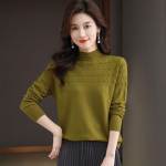 Lahtine poolk&otilde;rge kaelusega kampsun naiste s&uuml;giseks ja talveks, uus stiil, stiilne laineline kootud kampsun M oliiviroheline v&auml;rv