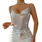 Naiste Sequin Sling Tops P&auml;itsetega varrukateta seljata l&uuml;hike vest metallist ketiga M