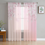 Cherry Blossom ploomioksad roosad valged &scaron;ifoonist l&auml;bipaistvad kardinad elutuppa magamistoa kaunistamiseks akna Voiles t&uuml;llkardin W135 x H185cm x1&Rod Pocket