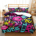 Graffiti Tekikoti Komplekt Armas Hip Hop Stiilis Pol&uuml;ester Tekikate Padjap&uuml;&uuml;rikuga Kuninganna T&auml;issuurus Laste Teismeliste Voodipesu Komplekt 150x200cm 3pcs