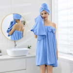 Pehme ja paks korallifliisist hommikumantel t&auml;iskasvanutele - unisex, pikkade varrukatega rihmadega 80*180cm, strapless helesinine v&auml;rv