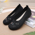 Breathable Hollow Mesh Women's Single Shoes Embroidered Shallow Mouth Mom's Shoes Lightweight and Comfortable Bean 2024 35 punane