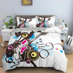 Muusika tekikate komplekt 3D-tr&uuml;kiga muusikam&auml;rgid Valge Must Tekikate Poistele T&uuml;drukutele Teismelistele Pol&uuml;ester Voodipesu komplekt King Queen Suurus 70x133cm 2pcs white