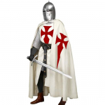 Halloweeni cosplay keskaegne kost&uuml;&uuml;m, meeste teutooni r&uuml;&uuml;tli ristis&otilde;dijate tuunika ja mantel, taasesitus LARP S punane