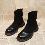 Vintage paksu kontsaga k&otilde;rge kontsaga poolsaapad naistele s&uuml;gisel ja talvel Uued paksud tallad suurendavad elastseid saapaid sametiga 35