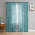 T&uuml;rkiissinine hele taim t&uuml;ll aknakardinad elutuba organza l&otilde;ng l&auml;bipaistev Voile kardin Magamistuba k&ouml;&ouml;k Kodukaunistus kardin W135 x H215cm x1&Rod Pocket