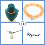 Pierres et Min&eacute;raux. Parure bijoux Bracelet Collier 10 Perles Calc&eacute;doine orange 8 mm. Taille personnalisable.