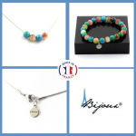 Pierres et Min&eacute;raux. Parure Bracelet Collier 4 Perles Tourmaline melon d'eau + Chrysocolle Taille personnalisable.